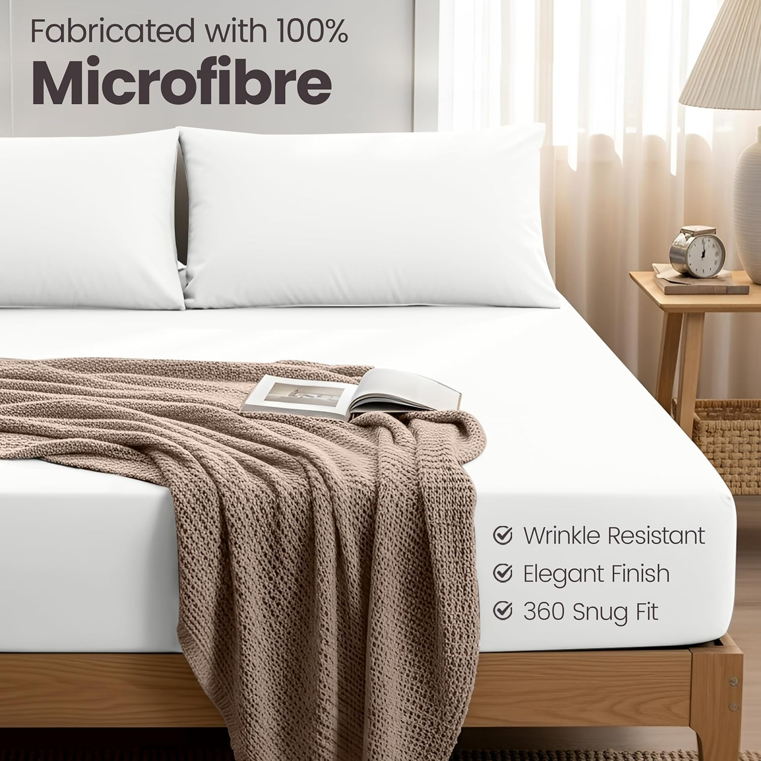 NY Threads Fitted Sheet with 2 Pillow Cases (50X75Cm) - Deep Pocket (35 Cm) (White, King) image number 2