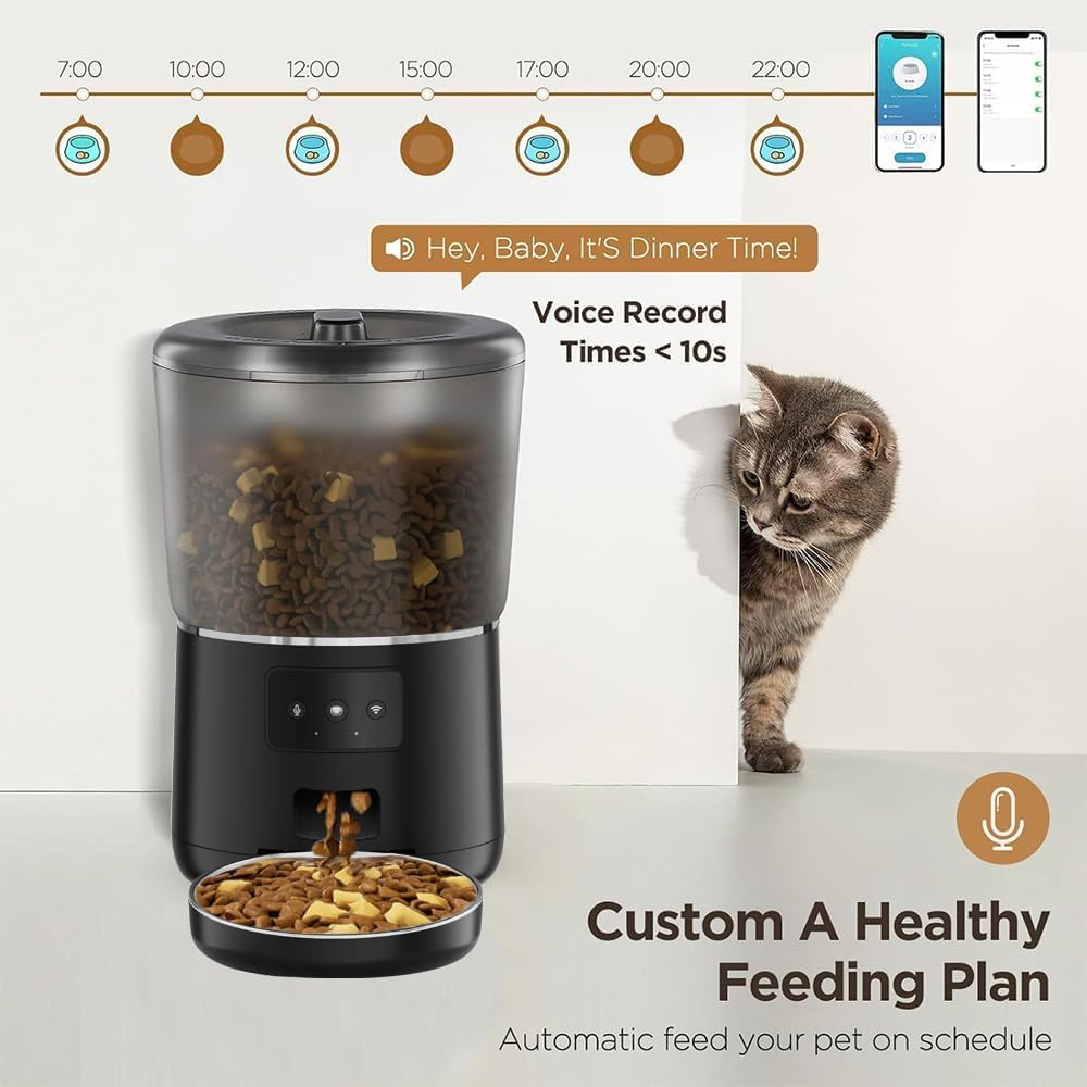 Automatic Cat Feeder, Smart Wifi 4L Cat Food Dispenser of 6 Meals with 10S Voice Recorder & Timer, Automatic Dog Feeder with Freshness Preservation Support Dual Power for Cats and Dogs image number 4