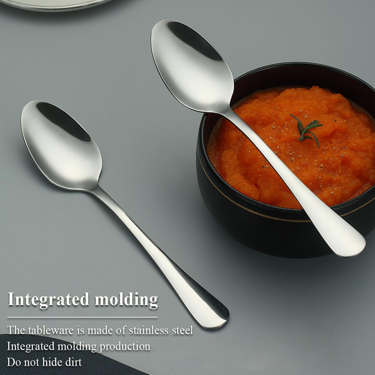 Evanda 12-Piece Modern Stainless Steel Dinner Spoons, 18.5Cm, Dishwasher Safe