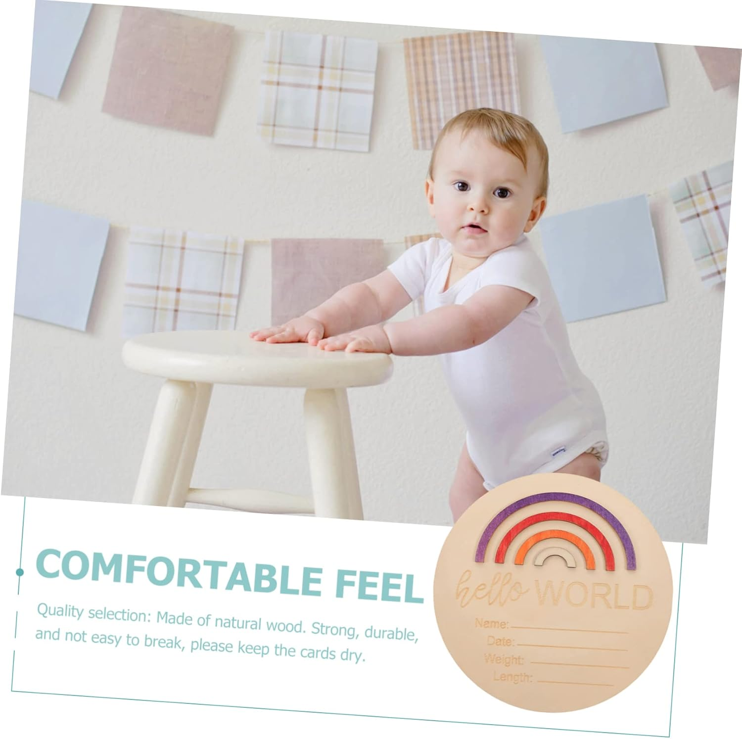 Generic Wooden Monthly Card Progress Circles Name Sign for Nursery Months Sign Announcement Board for Newborn image number 4