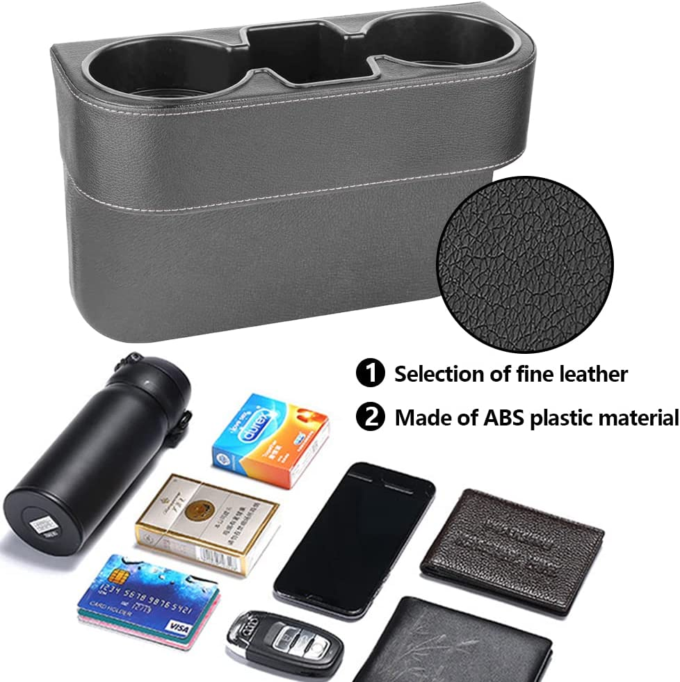 Car Seat Gap Filler Organizer, 2 Pack PU Leather Car Seat Organizer, Automotive Double Cup Holder Expander, Auto Console Side Storage Box for Drink,Phones,Keys,Sunglasses, Passenger Side &Driver Side image number 1