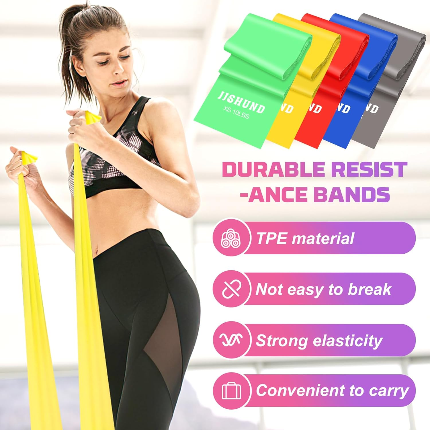 Resistance Bands Set, 5 Pcs Exercise Bands Elastic Stretch Bands for Yoga Pilates Fitness Stretching Strength Training, Workout Bands for Home Gym image number 3
