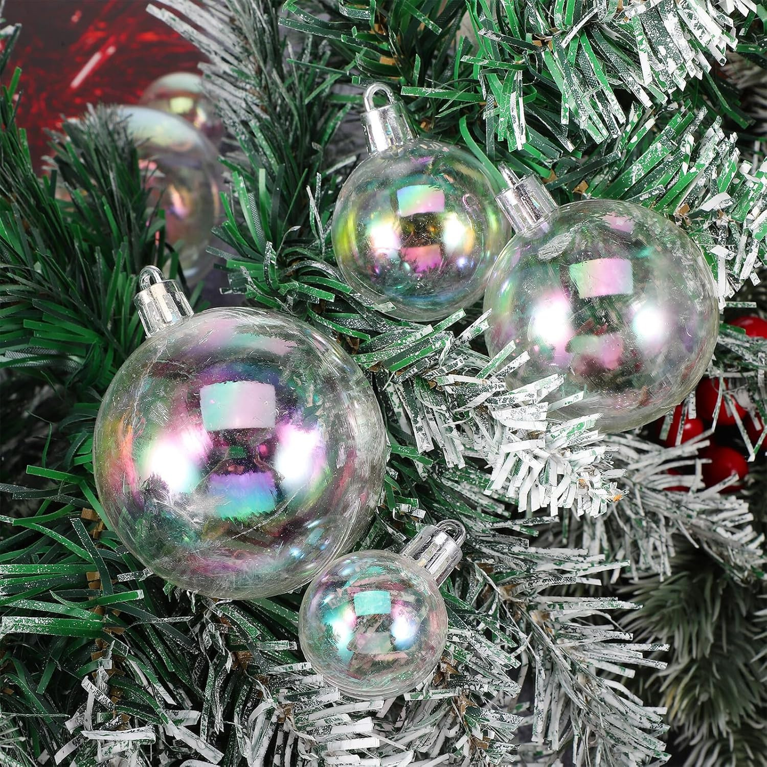 18Pcs Iridescent Christmas Baubles Set Includes 6 3Cm Balls and 4 Balls (4Cm 5Cm 6Cm) Plastic Hanging Ornaments for Tree Home Party Wedding Decorations image number 3