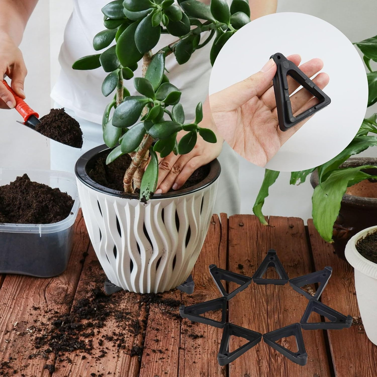 24 Pcs Pot Toes Plant Feet Invisible Flower Risers Potted Triangle Stand for Indoor and Outdoor Lifters Supports Pots Terracotta Small Large Pot(Black) image number 1