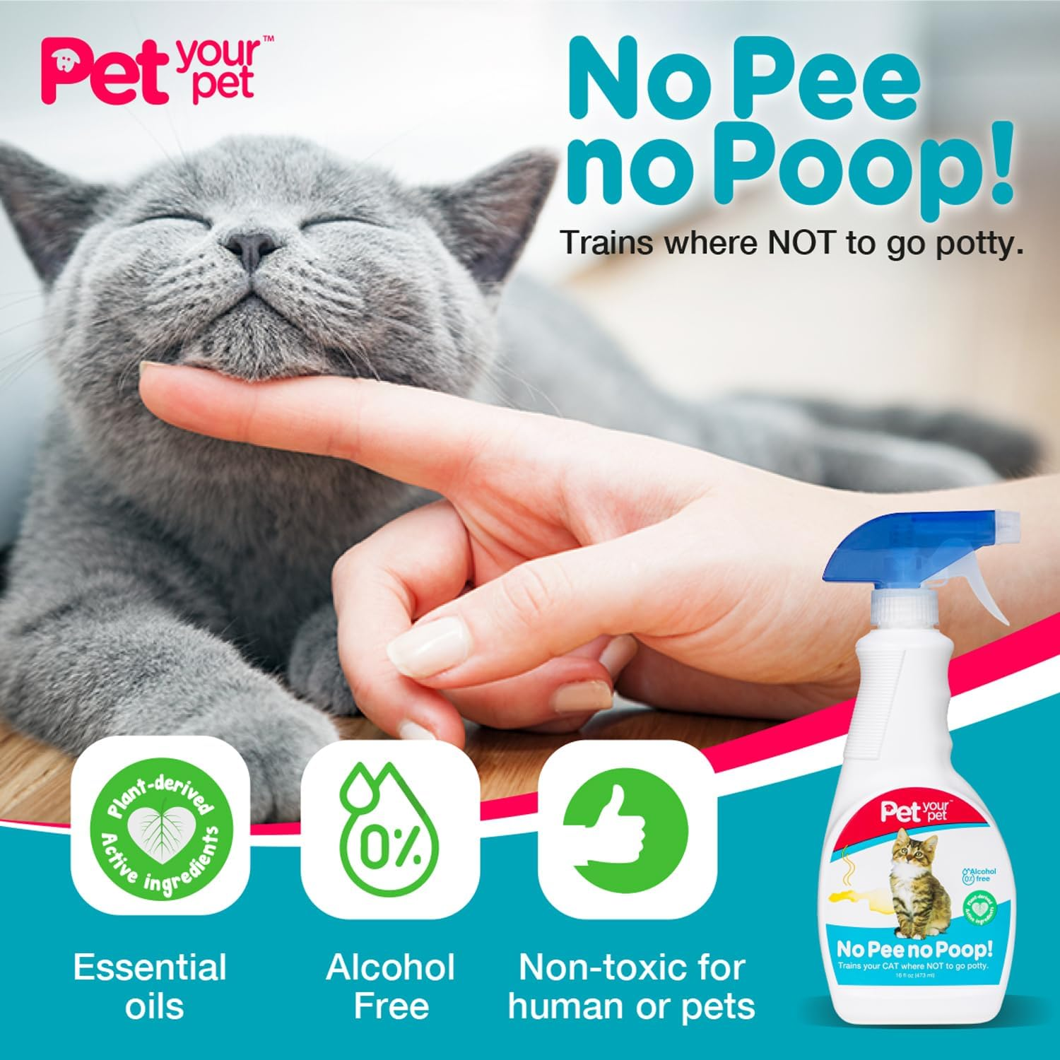 No Pee No Poop Cat Potty Training Spray &ndash; Non-Toxic Cat Spray Deterrent for Urine/Marking/Pooping &ndash; Natural Cat Pee Deterrent Spray &ndash; Indoor/Outdoor Keep off Cat Spray, 16 Fl Oz image number 2