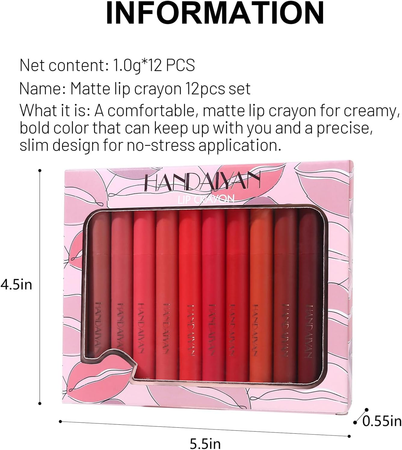 Roseflower 12 Colors Lipsticks Set, Non-Stick Cup Lipstick Lip Liner Set, Matte Velvet Nude Lipstick Pen with Pencil Sharpener Automatic Lip Liner Set Lip Makeup Set for Women image number 3