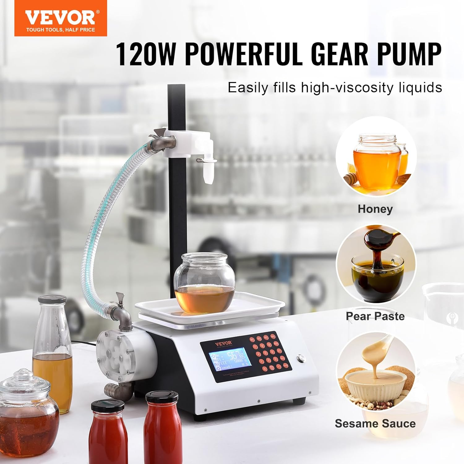VEVOR Liquid Filling Machine, 50-5000 G Weighing Capacity, Automatic Bottle Filler Machine Bottling Machine Gear Pump Digital Control for Honey, Oil, Wine, Detergent, Viscous Liquids (Single Nozzle)