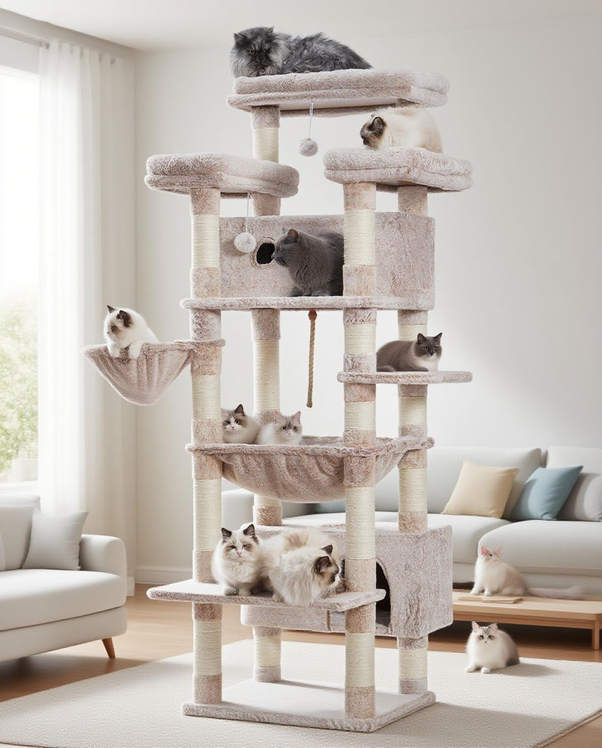 Cat Tree for Indoor Cats Large Adult, 188Cm Cat Tower for with 3 Big Platforms, 2 Baskets, 2 Condos, Multi-Level Cat Scratching Posts, Black and Red GCT030BR