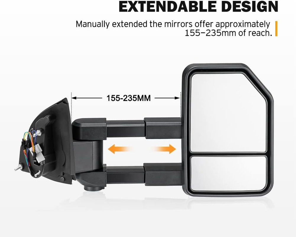 SAN HIMA Pair Towing Mirror Fits Ranger Wildtrak MK PX PX2 PX3 XL XLT XLS 2012-MY2022 - Extendable Manually Foldable Side Mirror 19CM Split View