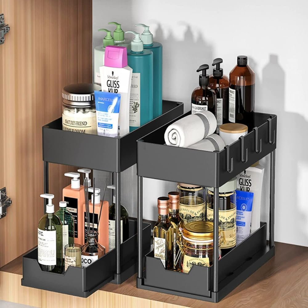 Cozy 2 Tier under Sink Storage Rack, Kitchen Storage & Organisation, Bathroom Storage and Pantry Organizer, under Bathroom Cabinet Storage, Multi-Purpose under Sink Shelf Organizer