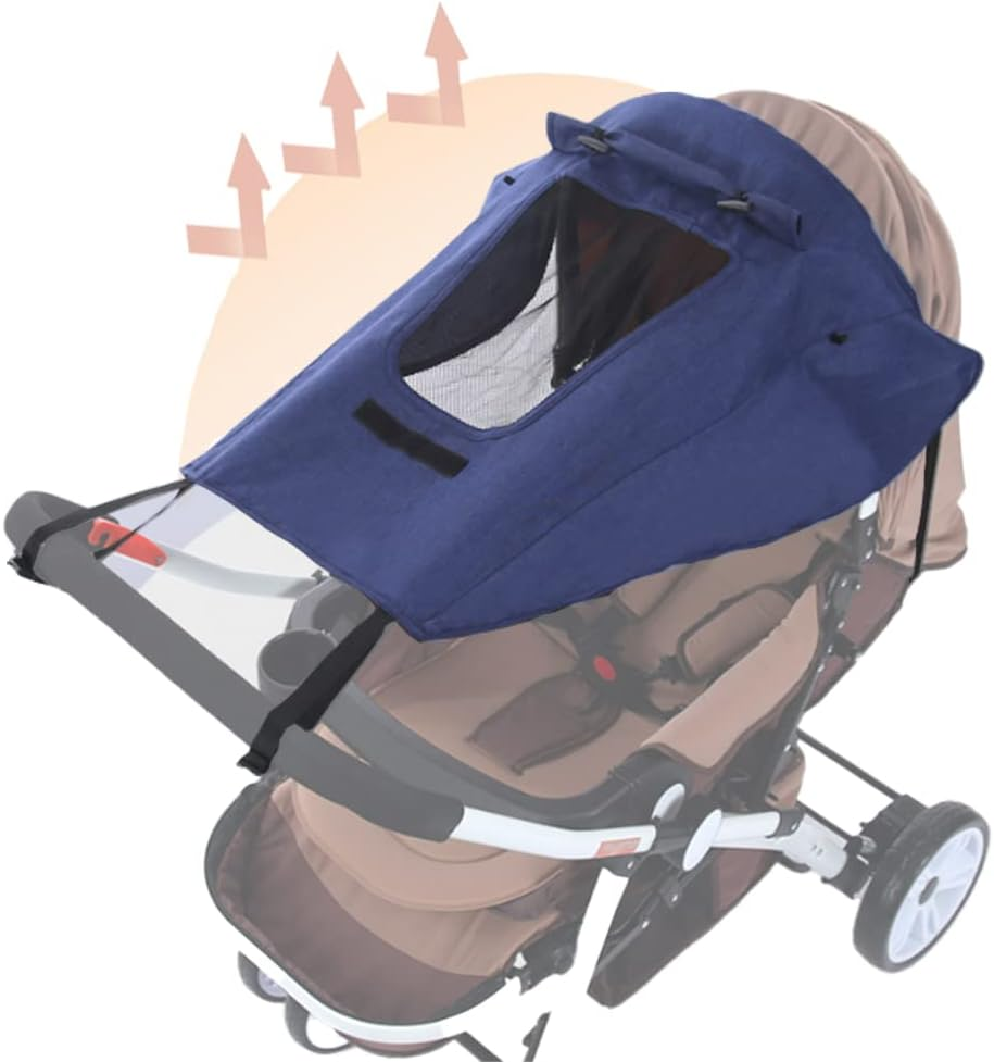 Upf50+Universal Buggy Pram Sunshade Waterproof Baby Strollers Sun Cover with Viewing Window Foldable Adjustable Toddler Pram Window Pushchairs Sun Visor Anti-Uv Umbrella Canopy