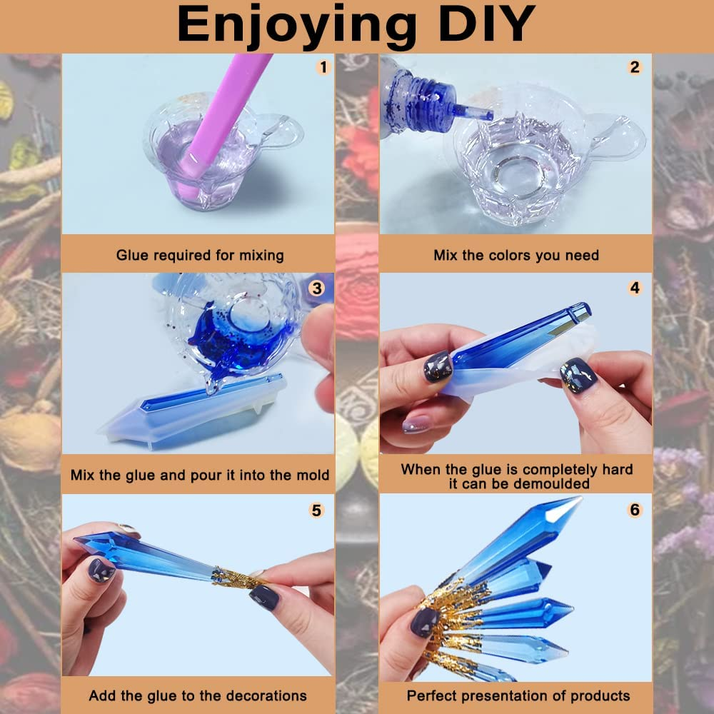 AFUNTA 20 Pcs Pendulum Resin Molds, Crystal Pendant Silicone Molds Multi-Facet Gemstone Resin Molds Silicone for Jewelry Necklace Making DIY Craft with 30 Pcs Bead Caps image number 2