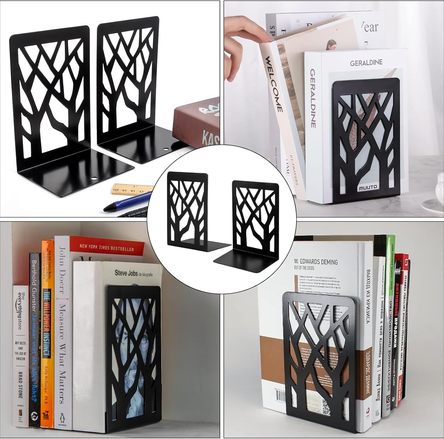 DARUITE Metal Book Ends for Shelves, Book Ends Decorative, Book Ends for Childrens, Bookends for School Office, Non Skid Heavy Duty Book Holder, Black 2 Pairs 120 X 90 X 165 Mm image number 5