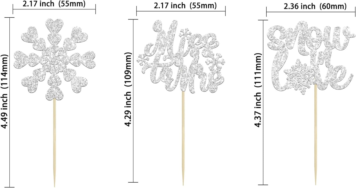 Gyufise 24Pcs Silver Snowflake Cupcake Toppers Glitter Winter Snowflake Miss to Mrs Cake Topper Picks for Winter Wedding Anniversary Decorations Bridal Shower Party Supplies - Silver 5 image number 3