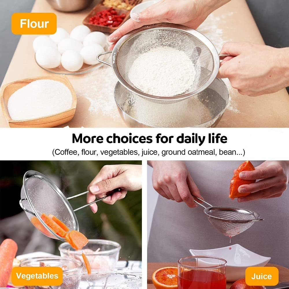 Set of 3 Stainless Steel Mesh Strainer Colander Sieve with Handle - Small, Medium and Large - Ideal for Straining Quinoa, Spaghetti, Yogurt, Tea and More image number 1