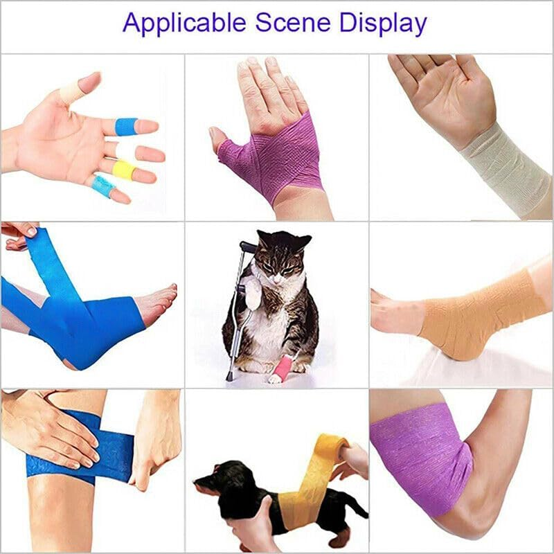 AIMALL 12PCS Self-Adhesive Cohesive Wrap Bandage Pet Vet Wrap First Tapes Multi-Sizes, Perfect for First Aid, Sports, and Animal Care image number 4