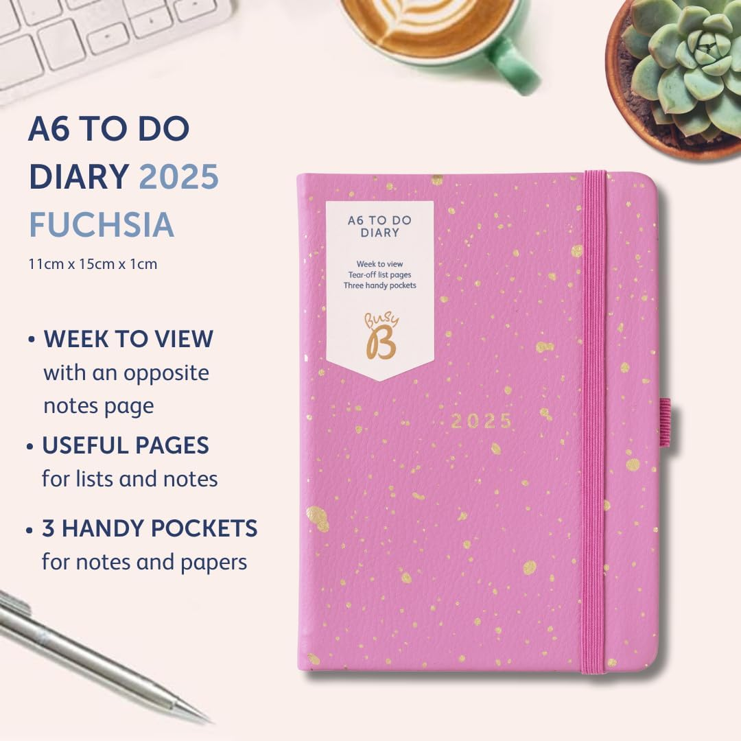 Busy B 2025 Diary A6 Weekly Planner with To-Do Lists & Notes Pages &ndash; Compact Fuchsia Faux Journal - Week-To-View Layout, 3 Pockets & Year Planner image number 5