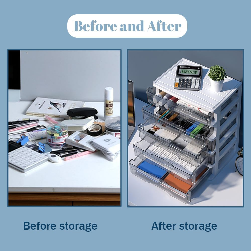 5-Layer Desktop Storage Box, Plastic Storage Box, Transparent Drawer Storage Box, Multi-Layer Storage Rack, Suitable for Office Desk, Home Countertop (White) image number 1