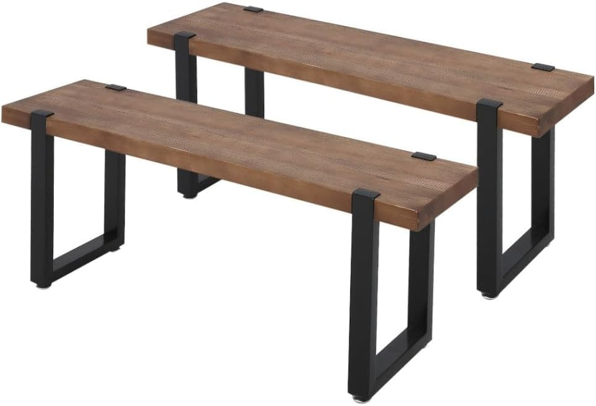 LEVEDE Wooden Dining Bench, Set of 2 Garden Bench Seat Indoor Outdoor, Backless Table Bench for Dining Room, Living Room, Hallway, Terrace (115 X 30 X 47Cm, Brown)