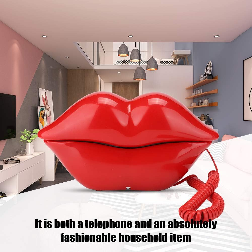Funny Lip Telephone, Rose Red Mouth Corded Landline with Number Storage Function, Desktop Fixed Telephone for Office Home Decoration, Ideal Gift image number 6