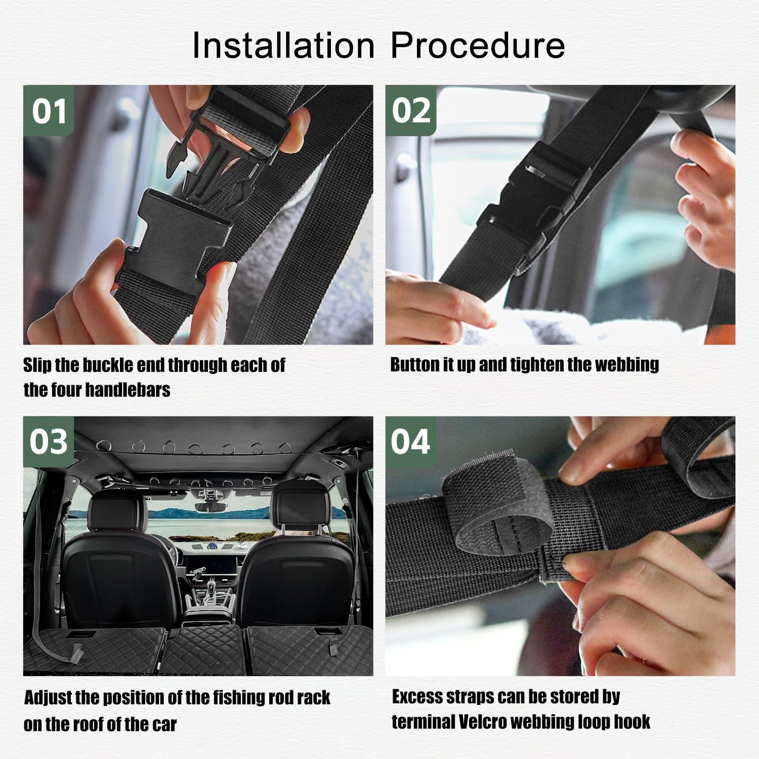 PSKOOK Vehicle Fishing Rod Holder, Car Fishing Pole Roof Rack Inside, 7 Rod Capacity, Heavy-Duty Nylon, No-Tool Installation, Black image number 3