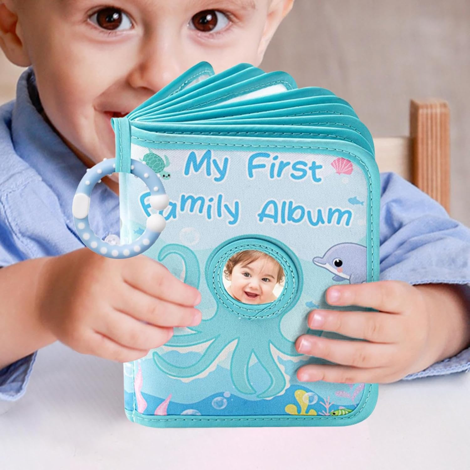 Baby Photo Book - First Fabric Family Photo Book | Baby Photo Book | Baby Picture Book | Octopus Theme Contains 4X6 Inch Photos Soft Fabric Album image number 1