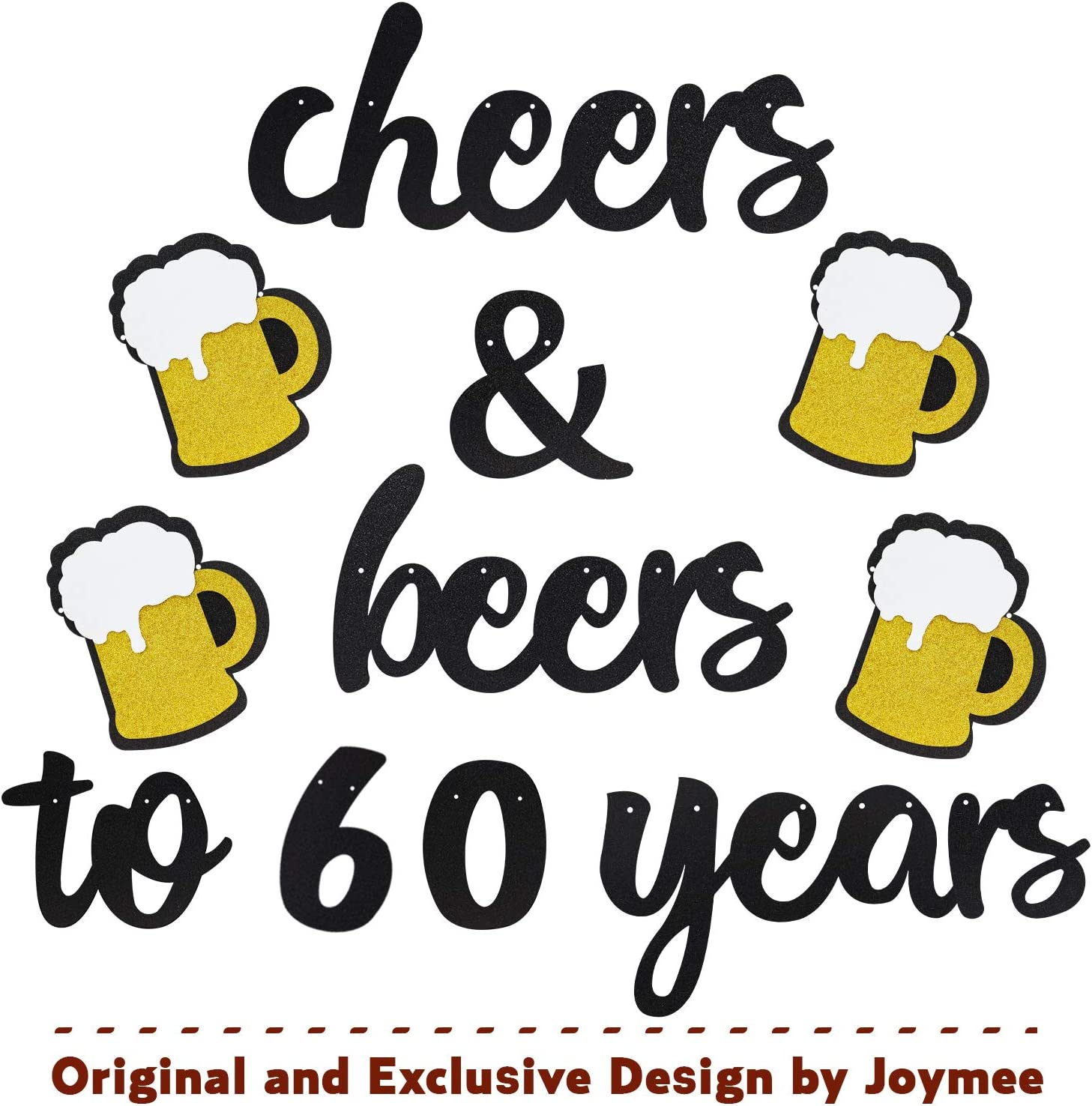 Cheers & Beers to 60 Years Black Glitter Banner for 60Th Birthday Wedding Aniversary Party Supplies Decorations - PRESTRUNG image number 6