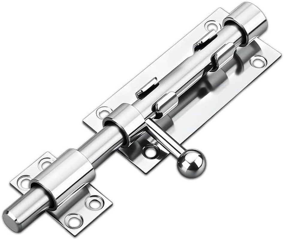 Heavy Duty 4 Inch Stainless Steel Door Lock Bolt, Sliding Barrel Latch for Bathroom, Bedroom, Shed & Cabinet Doors, Silver Anti-Rust Finish image number 4