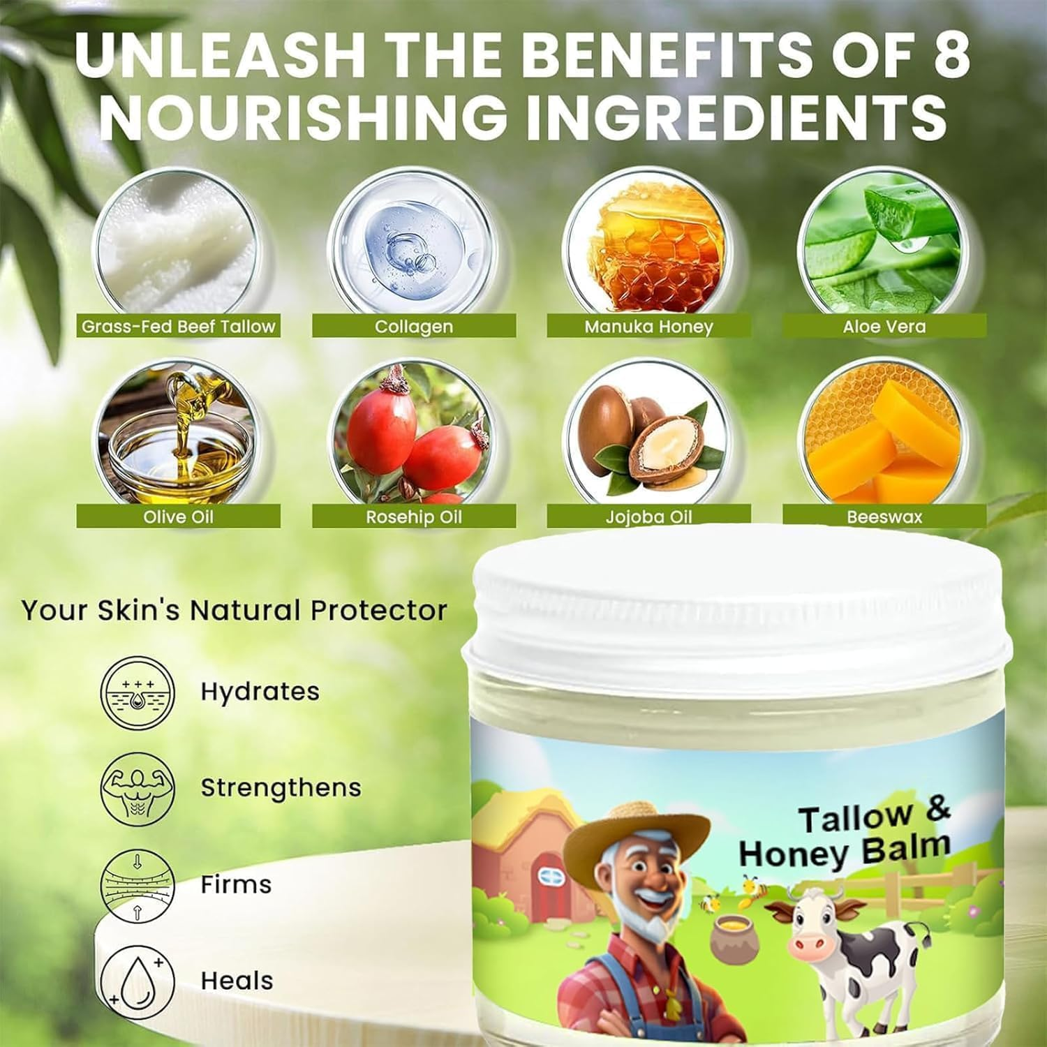 2Pcs Tallow Honey Balm Beef Tallow for Skin - Handmade All-Natural Moisturizer with Grass-Fed Beef Tallow & Raw Wild Honey for Smooth,Hydrated Skin image number 3