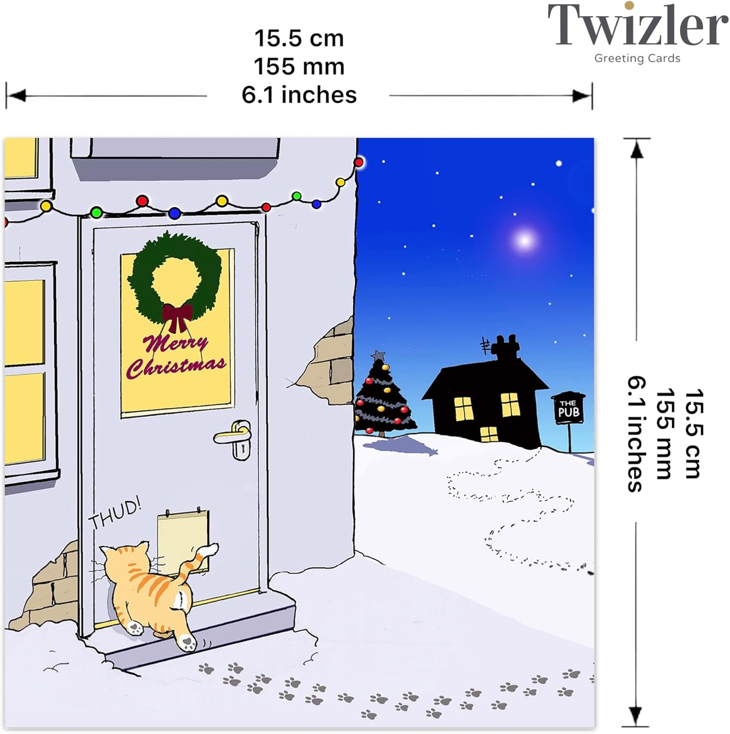 Twizler Merry Christmas Card with Drunk Cat - Funny Cat Christmas Card - Happy Christmas Card - Xmas Card - Funny Christmas Card - Womens Christmas Card - Female Christmas Card - Mens Christmas Card image number 6