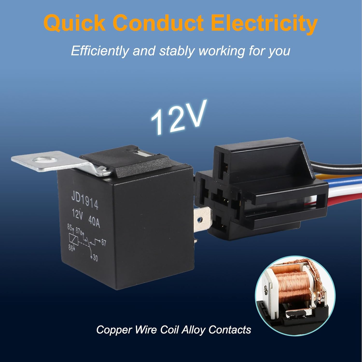 DIANN 5Pcs Car Relay with Harness 12V 40A 5 Pin SPST Harness Sockets with Color-Labeled Wires for Automotive Truck Van Motorcycle Boat image number 2