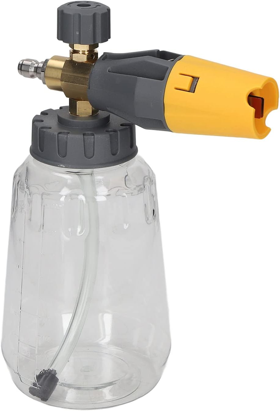 Car Wash Foam Gun, 4000PSI Adjustable Hand Pressure Snow Foam Sprayer Car Wash Professional Car Foam Blaster with 1/4 Inch Quick Connector, 1L, Transparent, Rotatable Nozzle (Yellow) image number 1