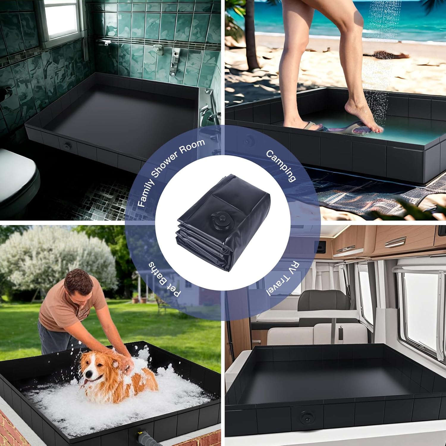 Portable Shower Pan, Spopal Foldable Shower Base & Basin Floor with Detachable Drain Pipe, 104 X 104 X 13Cm, for RV, Shower Tent, Camping, Outdoor, Indoor Shower Stall Enclosures, Bathing Pets (Black) image number 4