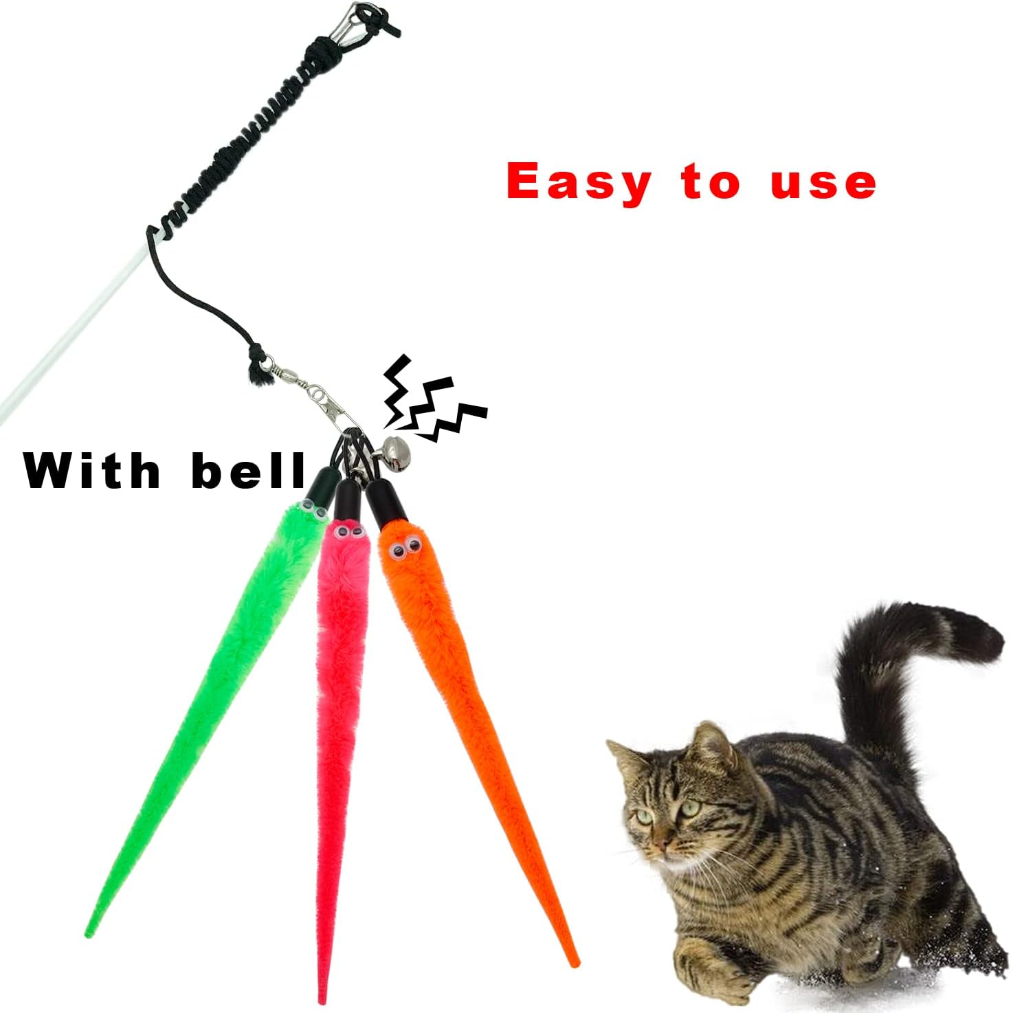 Cat Worm Toy Refills, 15 Pieces Cat Wand Attachments Worms Toy for Indoor Cats image number 4