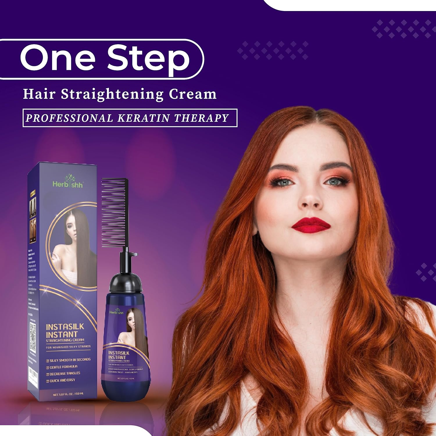 Herbishh Instant Hair Straightener Cream with Applicator Comb Brush &ndash; Straightening in Seconds &ndash; Smooths Curls, Tangles & Frizz &ndash; Completely Straight Hair Treatment &ndash; Gentle Ingredients &ndash; 150 Ml
