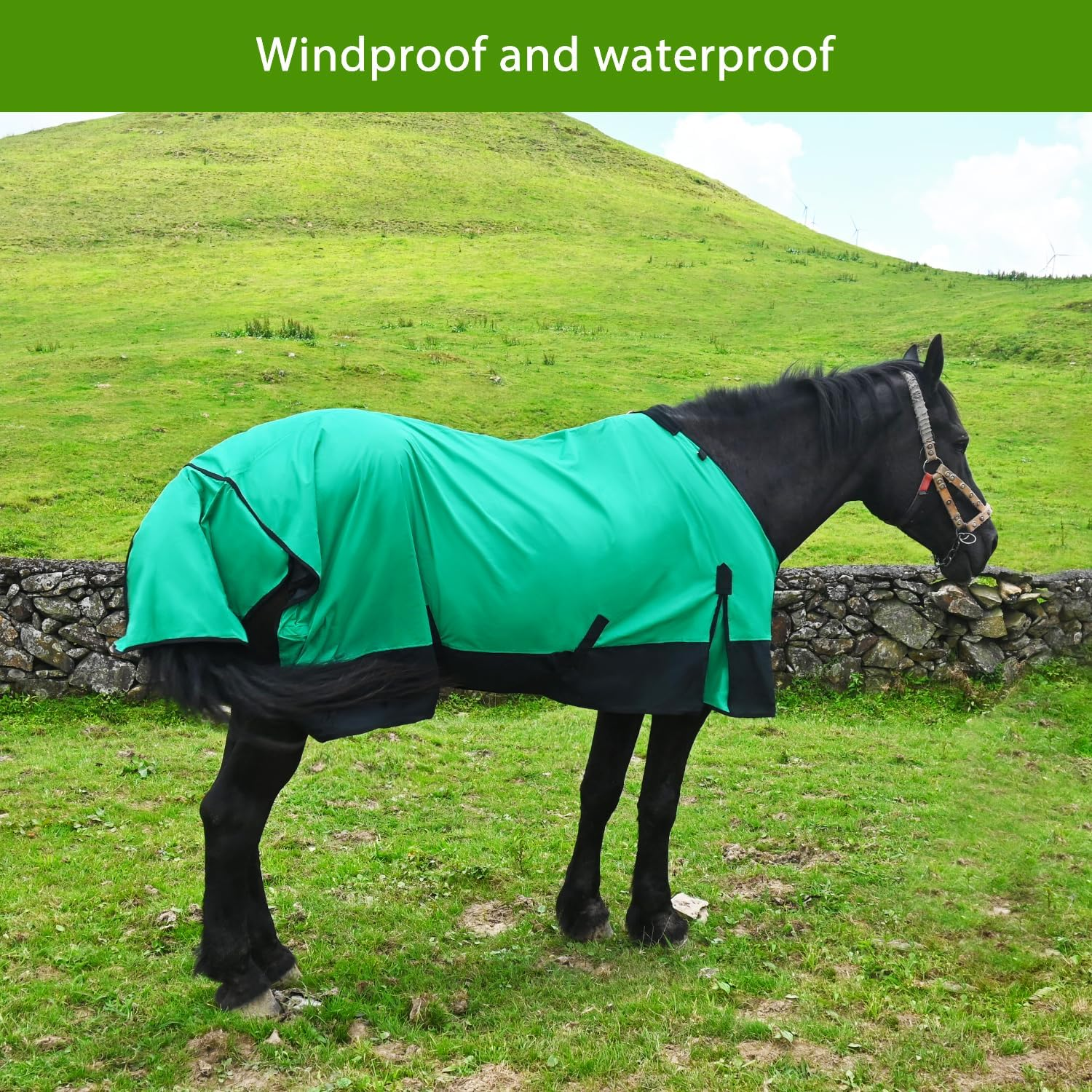 Waterproof Horse Blanket|Waterproof and Breathable Horse Care Blankets|Horse Blankets for Real Horses|Stands up to the Elements, Keeping Your Horse Warm and Dry(66Inch-Green) image number 2