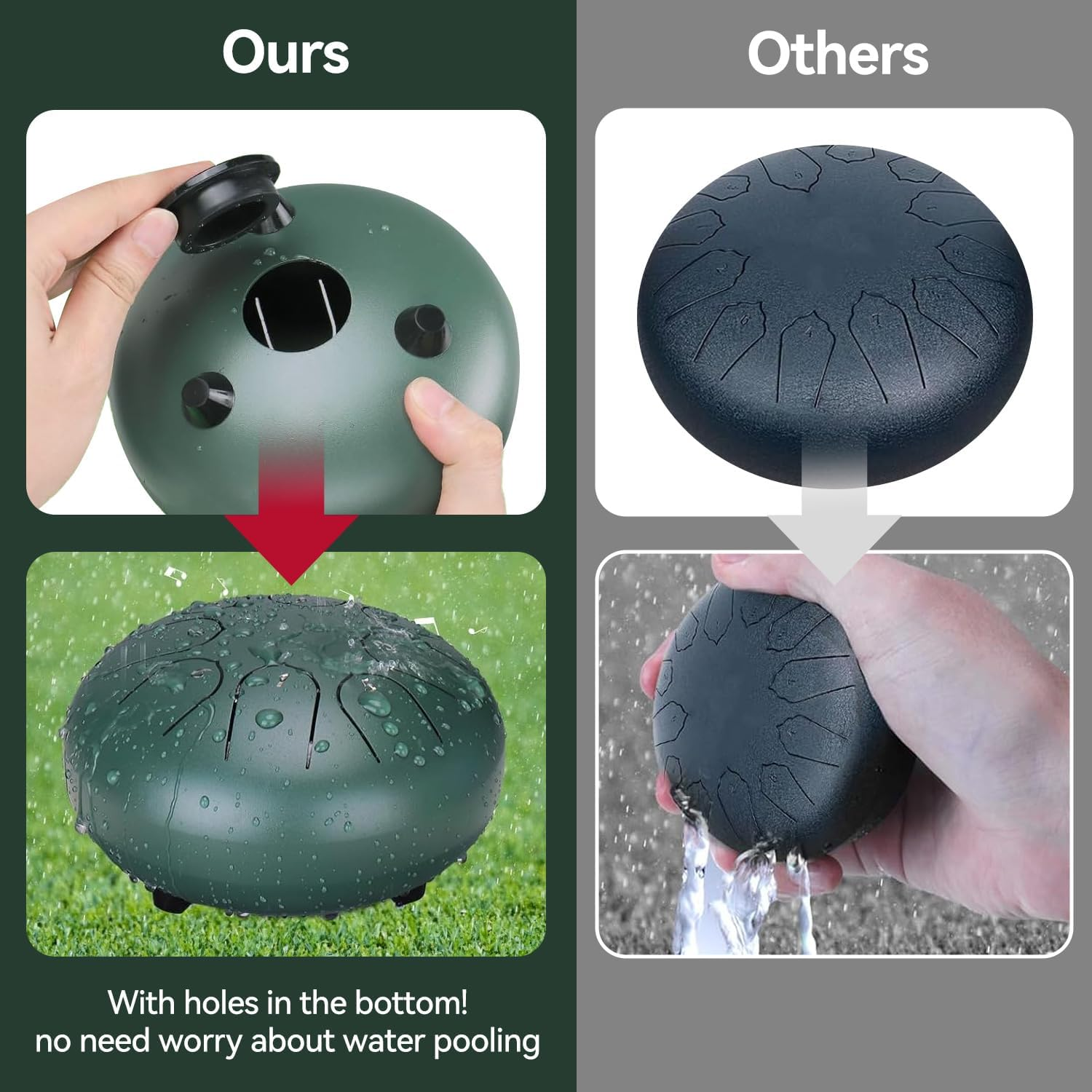 Rain Drum Tongue Drum for outside Garden 6 Inches 8 Notes Waterproof Steel Chakra Drum Musical Percussion Instrument Kit with Bag Mallets for Education Entertainment Meditation Yoga image number 6