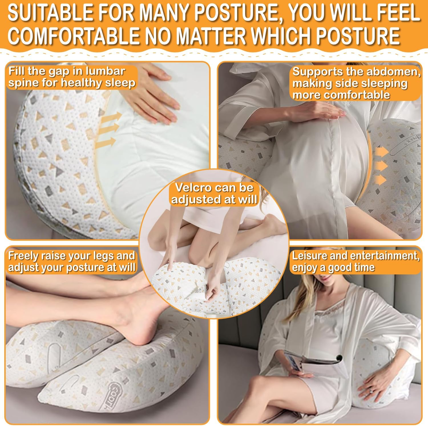 Pregnancy Pillow, Maternity Pillow Support for Sleeping Pregnancy Pillow for HIPS, Backs, Legs, Maternity Pillow with Detachable and Adjustable Pillow Cover, Large