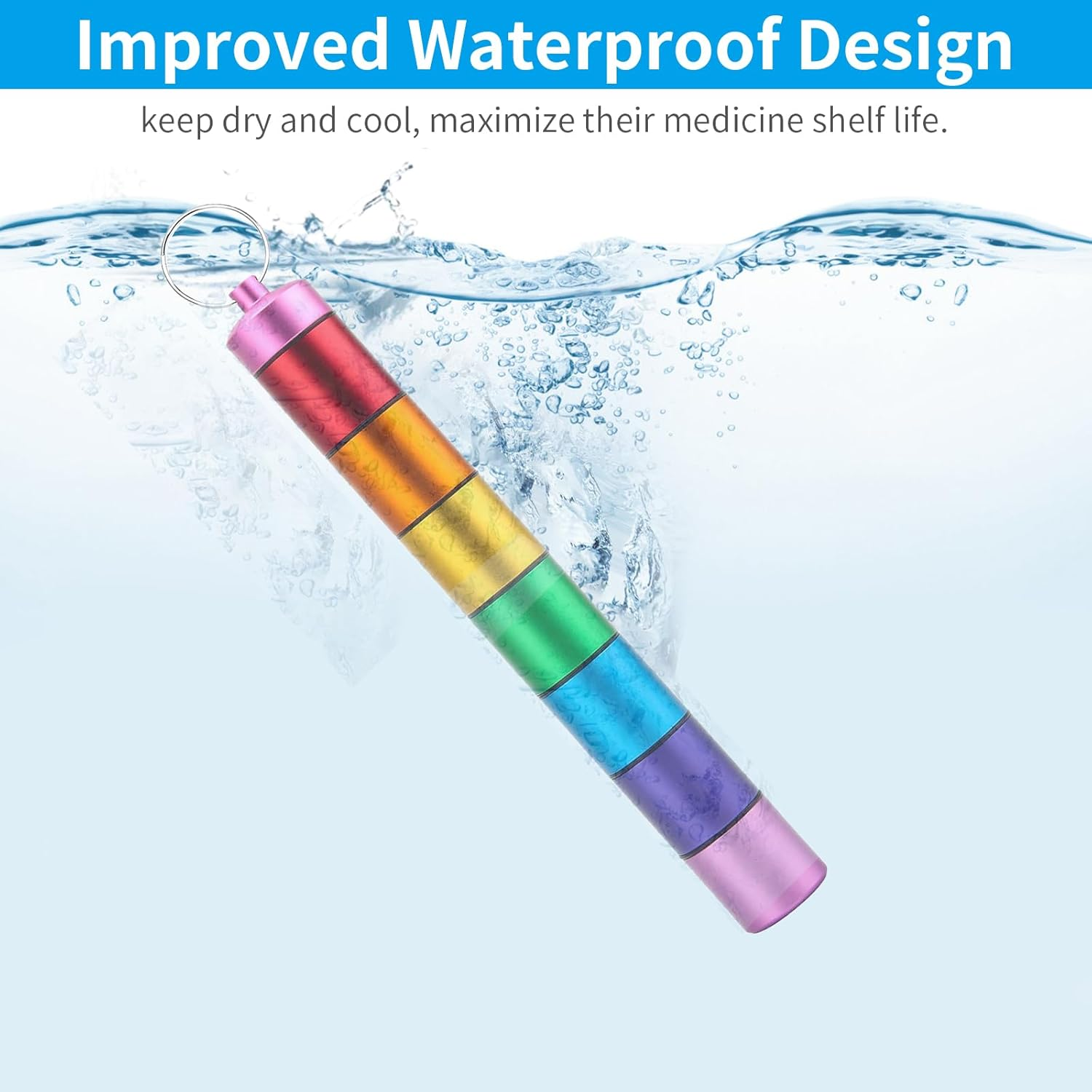 Pill Box Organizer, 7 Compartment Pill Case, Waterproof Emergency Medicine Container, Daily Pills Holder, Pill Dispenser Storage Box with Keychain, Ideal for Travel/Outdoor/Crush-Resistant - Sliver image number 2