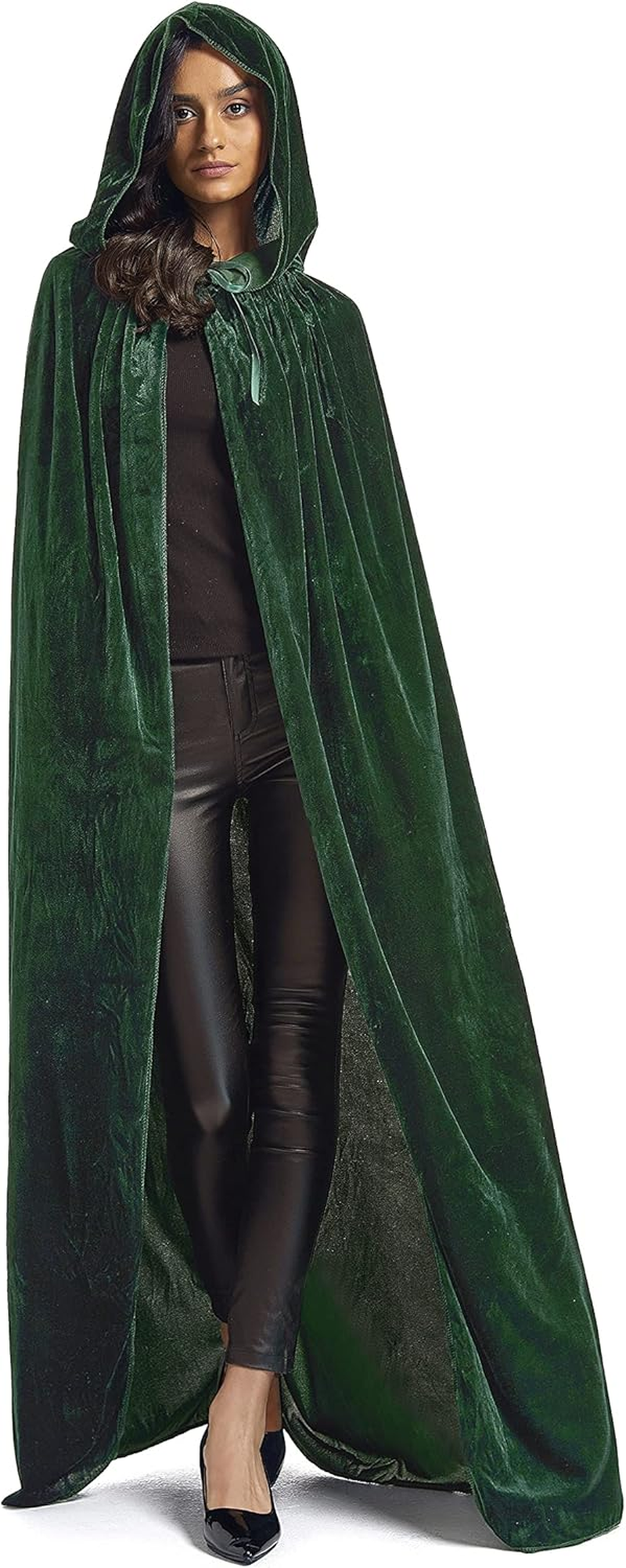Velvet Cloak, Adult Hooded Cloak Velvet Cape Halloween Witch Costume for Men and Women Cosplay Costumes 59Inch