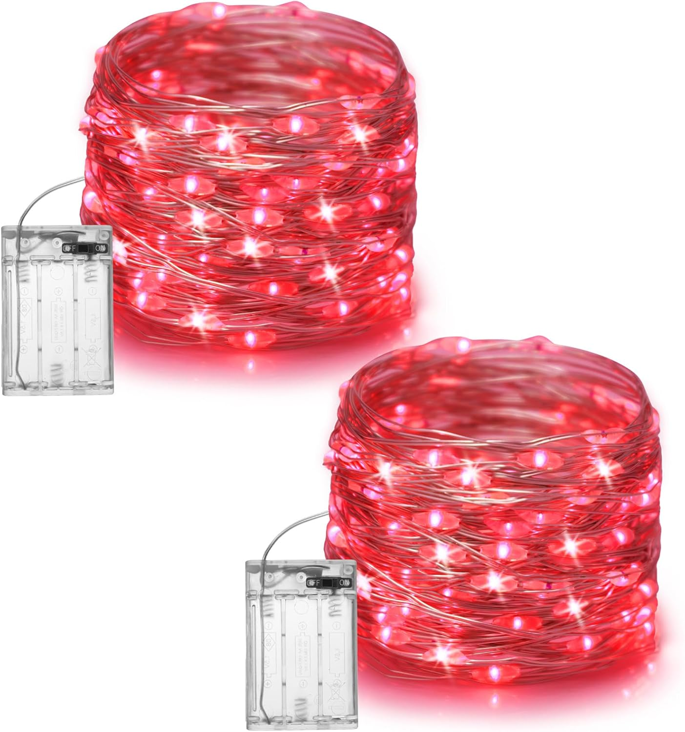 Fairy Christmas Lights Battery Operated, 20M/66Ft/200 LED String Light, Waterproof Battery Case, Indoor Lights for Xmas Tree Wedding,Party Events Garden Spring Decoration (Red) image number 4