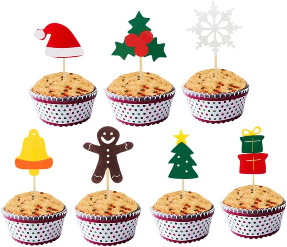 LABRIMP 12Pcs Smile Face Cake Picks in Felt Party Cupcake Decor Christmas Dessert Table Decor