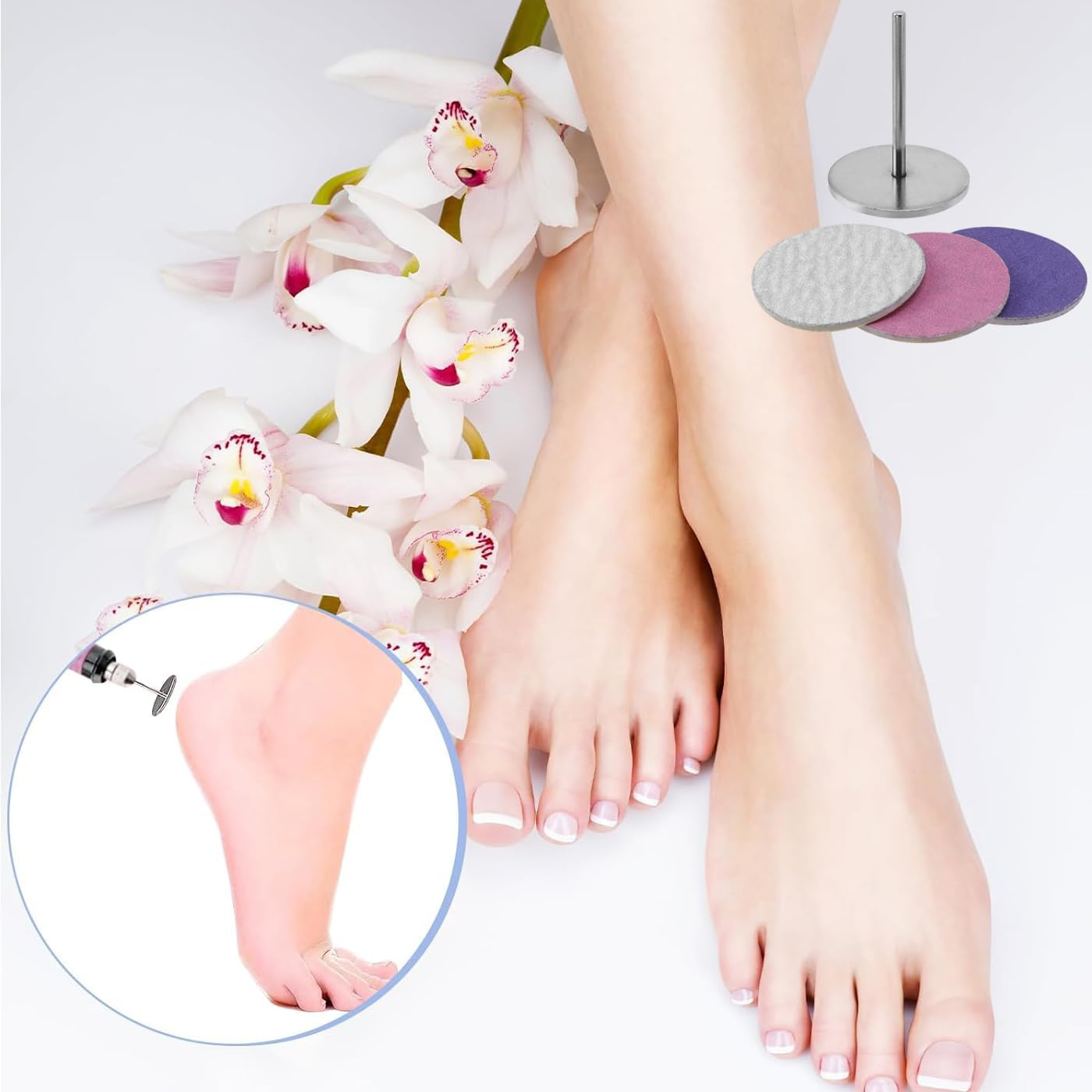 60 Pcs Sanding Paper Discs with 1 Pc Metal Nail Drill Bit Self-Adhesive Sand Paper Disc Pads Polisher for Manicure Pedicure Supplies Tools Foot E-File, 180# Grit image number 1