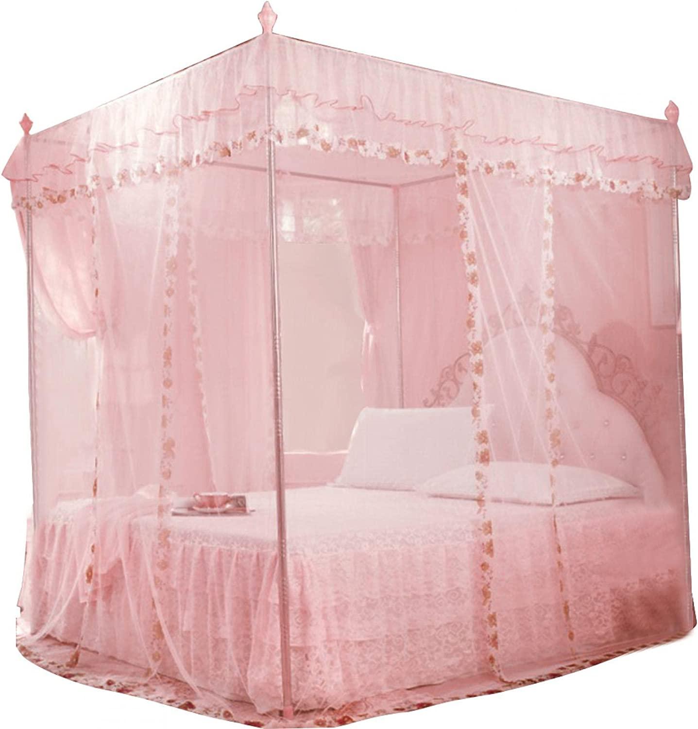 4 Corner Post Mosquito Net, Princess Bed Canopy, Breathable Bed Curtain Full Queen Size Bedroom Decoration #20 (150 * 200 * 200-Pink)