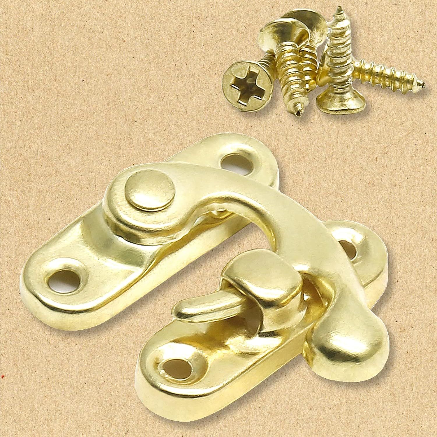 10 Pcs Antique Latch Hook, Antique Jewelry Box Latch, Antique Right Latch Hook with Screws for Wood Jewelry Box Toolbox Suitcase Case (Gold) image number 2