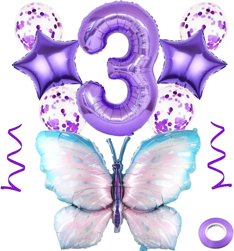 5 Years Butterfly Birthday Decoration Large Colourful Butterfly Foil Balloon 5Th Birthday Butterfly Balloon Purple Number 5 Balloon for Girls Birthday Party
