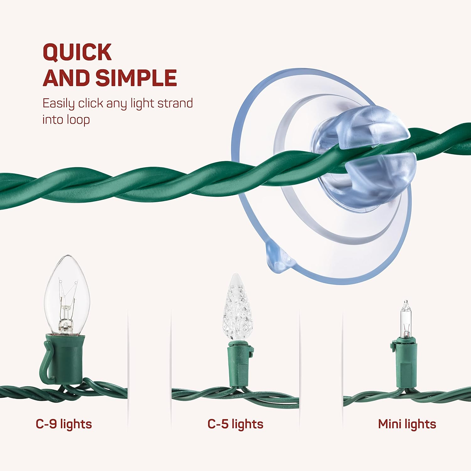 Christmas Light Suction Cups [Set of 100] Mini Light Suction Cup Hooks - Hang String Christmas Lights & Decorations - Christmas Light Suction Cup Clips - No Tools Required - Made in the USA image number 6