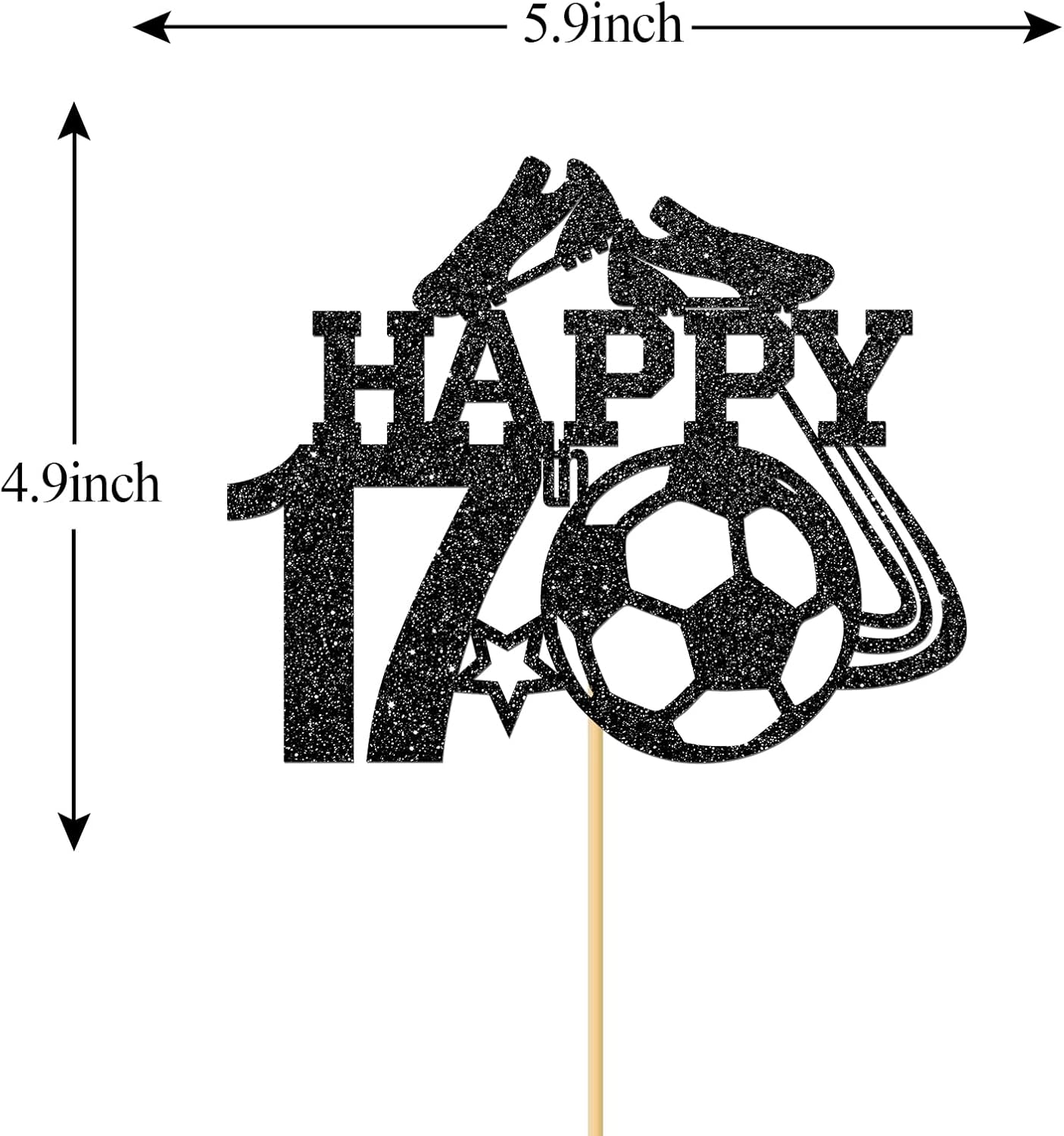 Monmon & Craft Soccer 17Th Birthday Cake Topper/Sport Theme Soccer Ball Cake Docer/Soccer Player Boy 17Th Birthday Party Decorations - Black Glitter image number 1