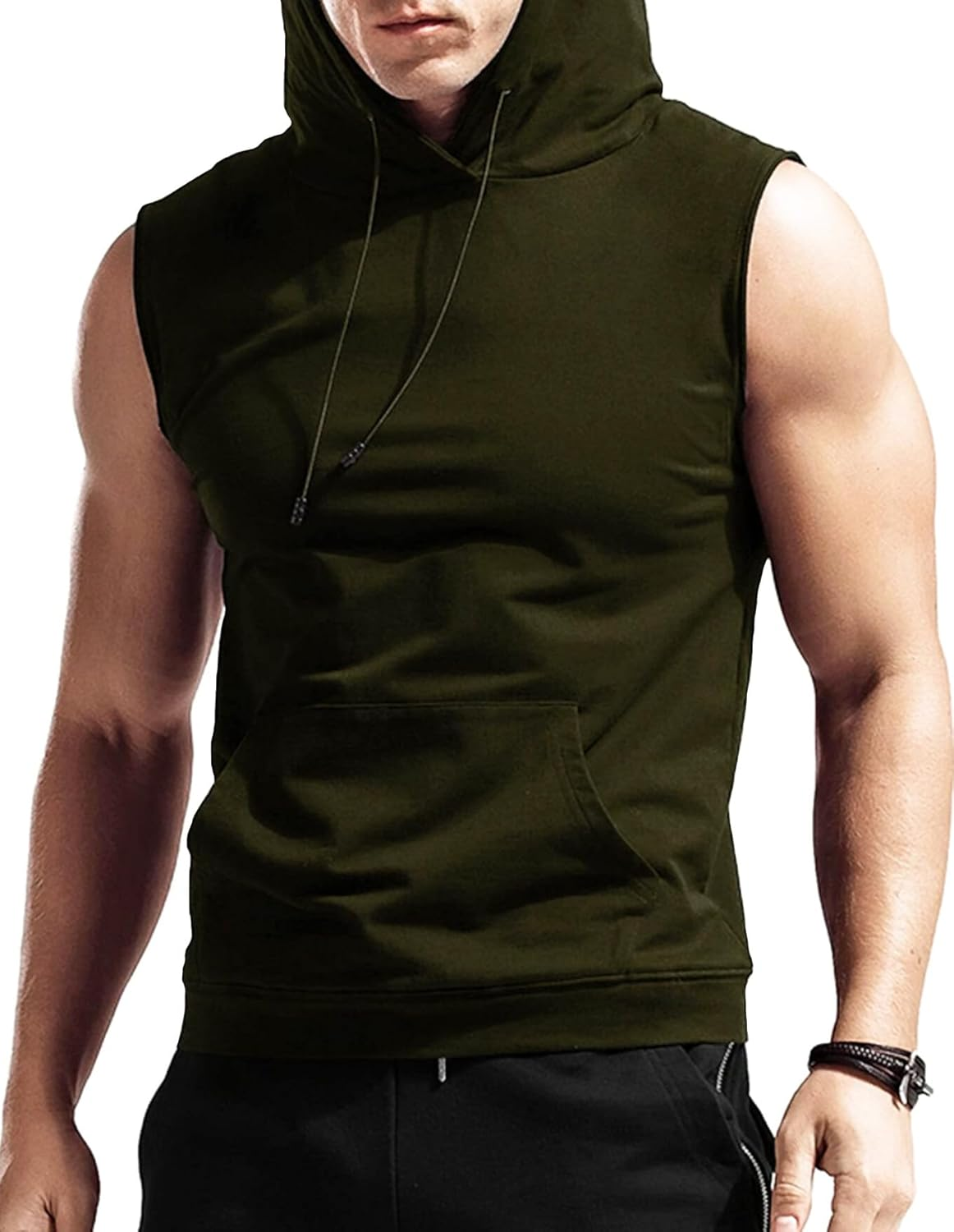 FEOYA Men'S Hooded Tank Tops Sleeveless T-Shirts Gym Vests Top Breathable Quick Dry for Workout Running Bodybuilding Athletic Sport Shirts Drawstring Sweatshirt with Pockets image number 5