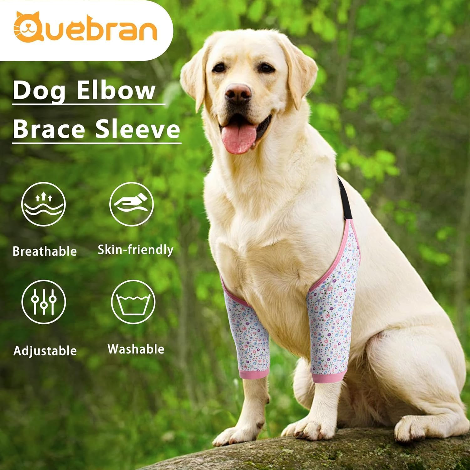 Dog Elbow Sleeve for Front Leg Calluses, Dog Elbow Protector Pads Dog Recovery Sleeve to Stop Licking, Adjustable Dog Elbow Wrap Sleeves, Dog Shoulder Brace Recovery Suit for Arthritis & Joint Care (XL, Pink Floral) image number 1